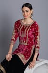 Anju & Harleen_Pink Silk Velvet Embroidered Zari Round Floral Short Kurta Sharara Set _Online_at_Aza_Fashions