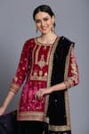 Shop_Anju & Harleen_Pink Silk Velvet Embroidered Zari Round Floral Short Kurta Sharara Set 