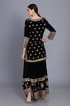 Shop_Anju & Harleen_Blue Silk, Velvet, Net Sequins, Zari Floral Butti Embroidered Kurta Sharara Set _at_Aza_Fashions