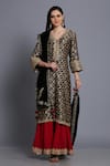 Buy_Anju & Harleen_Black Silk, Georgette Embroidery, Zari V-neck Bandhani Kurta Sharara Set _at_Aza_Fashions