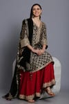 Shop_Anju & Harleen_Black Silk, Georgette Embroidery, Zari V-neck Bandhani Kurta Sharara Set _Online_at_Aza_Fashions
