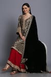 Buy_Anju & Harleen_Black Silk, Georgette Embroidery, Zari V-neck Bandhani Kurta Sharara Set 
