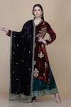 Anju & Harleen_Wine Silk, Velvet Embroidery, Sequins, Blossom Asymmetric Kurta Sharara Set _Online_at_Aza_Fashions
