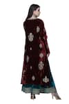 Buy_Anju & Harleen_Wine Silk, Velvet Embroidery, Sequins, Blossom Asymmetric Kurta Sharara Set _Online_at_Aza_Fashions