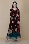 Buy_Anju & Harleen_Wine Silk, Velvet Embroidery, Sequins, Blossom Asymmetric Kurta Sharara Set 