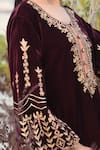 Buy_Anju & Harleen_Wine Velvet Embroidered Zari Round Kurta With Palazzo _Online_at_Aza_Fashions