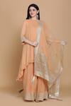 Buy_Anju & Harleen_Peach Georgette, Linen Embroidery, Zari Round Neck Flared Kurta Sharara Set _at_Aza_Fashions