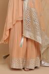 Buy_Anju & Harleen_Peach Georgette, Linen Embroidery, Zari Round Neck Flared Kurta Sharara Set _Online_at_Aza_Fashions