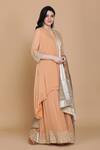 Buy_Anju & Harleen_Peach Georgette, Linen Embroidery, Zari Round Neck Flared Kurta Sharara Set 