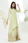 Anju & Harleen_Green Kurta And Sharara Georgette Embroidered Zari Round Asymmetric Set _at_Aza_Fashions