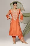 Anju & Harleen_Orange Kurta And Salwar Silk Chanderi Embroidered Zari Round Set _Online_at_Aza_Fashions