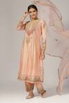 Buy_Anju & Harleen_Peach Kurta And Salwar Silk Chanderi Embroidered Zari Round Set _Online_at_Aza_Fashions