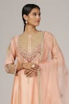 Shop_Anju & Harleen_Peach Kurta And Salwar Silk Chanderi Embroidered Zari Round Set _Online_at_Aza_Fashions