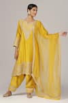 Buy_Anju & Harleen_Yellow Kurta And Pant Silk Chanderi Embroidered Zari Notched & Set _at_Aza_Fashions