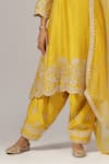 Anju & Harleen_Yellow Kurta And Pant Silk Chanderi Embroidered Zari Notched & Set _Online_at_Aza_Fashions