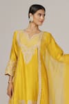 Buy_Anju & Harleen_Yellow Kurta And Pant Silk Chanderi Embroidered Zari Notched & Set _Online_at_Aza_Fashions