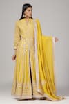 Buy_Anju & Harleen_Yellow Anarkali Silk Chanderi Embroidered Gota Patti Zari With Dupatta _at_Aza_Fashions