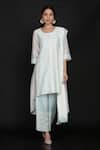 Buy_Anju & Harleen_Ivory Cotton Chanderi Embroidery Mirror Round Asymmetric Kurta With Pant _at_Aza_Fashions