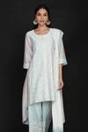 Buy_Anju & Harleen_Ivory Cotton Chanderi Embroidery Mirror Round Asymmetric Kurta With Pant _Online_at_Aza_Fashions