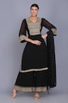 Buy_Anju & Harleen_Black Georgette Embroidery Zari V Neck Neckline Kurta Sharara Set _at_Aza_Fashions