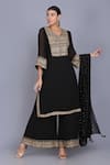 Anju & Harleen_Black Georgette Embroidery Zari V Neck Neckline Kurta Sharara Set _Online_at_Aza_Fashions