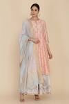 Buy_Anju & Harleen_Peach Chanderi Embroidery Zari Butti Notched V Neck Detailed Kurta Sharara Set_at_Aza_Fashions