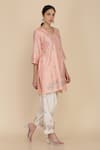 Anju & Harleen_Peach Chanderi Embroidery Resham V Neck Kurta With Salwar _Online_at_Aza_Fashions