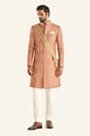 Buy_Raghavendra Rathore Jodhpur_Peach Brocade Woven Jaipur Floral The Engraving Sherwani _at_Aza_Fashions