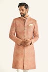 Raghavendra Rathore Jodhpur_Peach Brocade Woven Jaipur Floral The Engraving Sherwani _at_Aza_Fashions