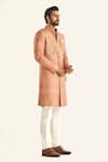 Buy_Raghavendra Rathore Jodhpur_Peach Brocade Woven Jaipur Floral The Engraving Sherwani 