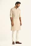 Buy_Raghavendra Rathore Jodhpur_Beige Tussar Silk Embroidered Thread The Haveli Floral Kurta _at_Aza_Fashions