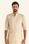 Raghavendra Rathore Jodhpur_Beige Tussar Silk Embroidered Thread The Haveli Floral Kurta _Online_at_Aza_Fashions