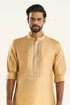 Shop_Raghavendra Rathore Jodhpur_Gold Silk Woven Threadwork The Junagarh Kurta _Online_at_Aza_Fashions