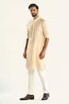 Buy_Raghavendra Rathore Jodhpur_Off White Cotton Silk Embroidered Kantha The Linear Paan Kurta_at_Aza_Fashions