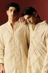 Shop_NAFS_Ivory Kurta And Pant Chanderi Hand Embroidered Thread Floral With