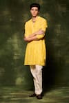 Buy_NAFS_Yellow Kurta And Pant Chanderi Maheswari Hand Embroidered Butta With _at_Aza_Fashions