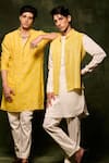 NAFS_Yellow Kurta And Pant Chanderi Maheswari Hand Embroidered Butta With _Online_at_Aza_Fashions