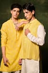 Buy_NAFS_Yellow Kurta And Pant Chanderi Maheswari Hand Embroidered Butta With _Online_at_Aza_Fashions