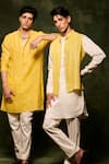 Buy_NAFS_Yellow Kurta And Pant Satin Linen Hand Embroidered Zari Set With Bundi _Online_at_Aza_Fashions