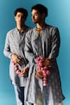 NAFS_Blue Kurta And Pant Chanderi Hand Embroidered Zari Angarkha With_Online_at_Aza_Fashions
