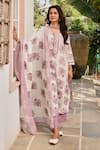 KARAJ JAIPUR_Purple Kurta And Pant Cotton Print Rose Bloom Round Neck Set _Online_at_Aza_Fashions