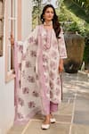 Buy_KARAJ JAIPUR_Purple Kurta And Pant Cotton Print Rose Bloom Round Neck Set _Online_at_Aza_Fashions