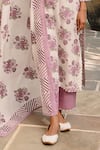 Shop_KARAJ JAIPUR_Purple Kurta And Pant Cotton Print Rose Bloom Round Neck Set _Online_at_Aza_Fashions