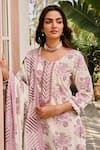 KARAJ JAIPUR_Purple Kurta And Pant Cotton Print Rose Bloom Round Neck Set _Online