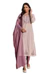 KARAJ JAIPUR_Purple Kurta And Pant Cotton Print Butti Notched Round Set _at_Aza_Fashions