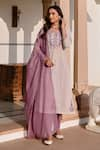 Buy_KARAJ JAIPUR_Purple Kurta And Pant Cotton Print Butti Notched Round Set 