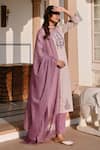 Shop_KARAJ JAIPUR_Purple Kurta And Pant Cotton Print Butti Notched Round Set 