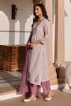 KARAJ JAIPUR_Purple Kurta And Pant Cotton Print Butti Notched Round Set _Online