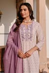 Buy_KARAJ JAIPUR_Purple Kurta And Pant Cotton Print Butti Notched Round Set _Online