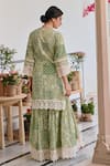 Shop_KARAJ JAIPUR_Green Kurta And Sharara Jute Print Floral V Neck Straight Tile Set _at_Aza_Fashions